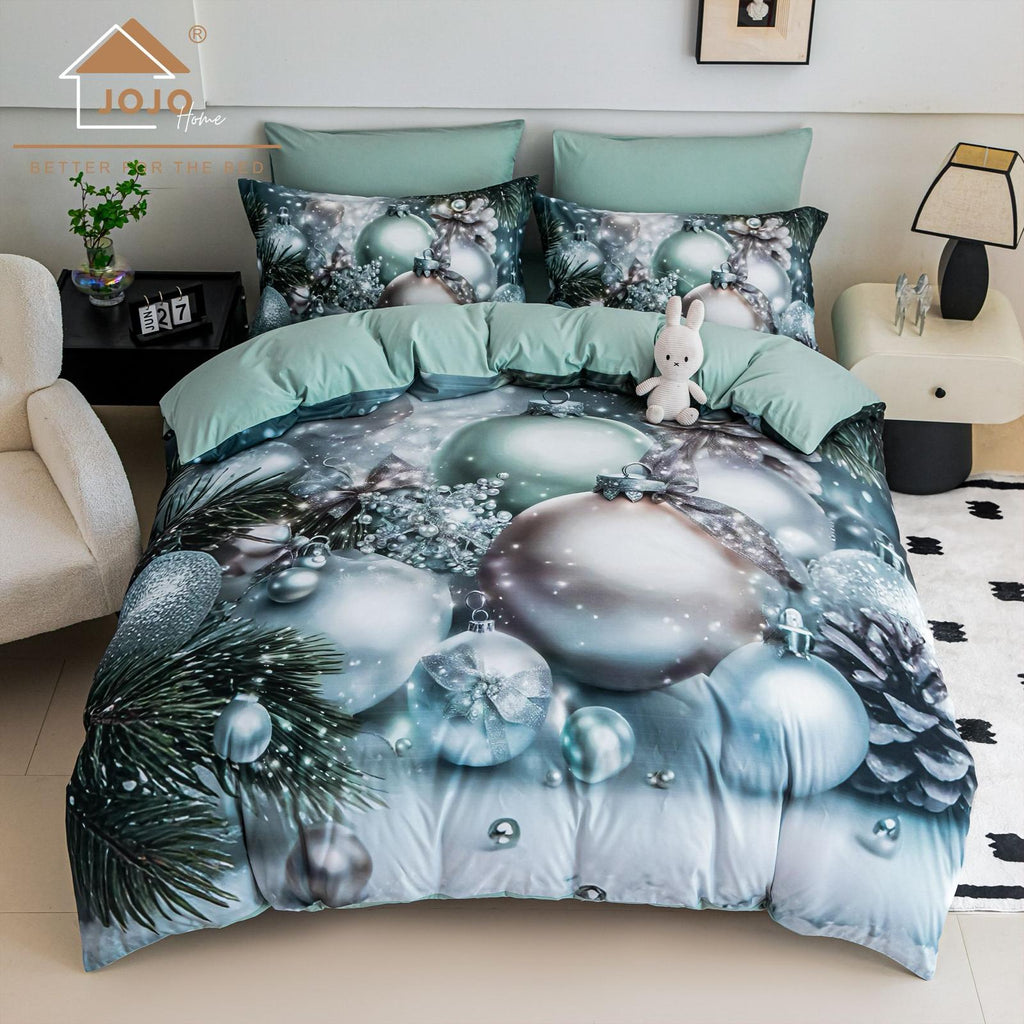 Lenjerie pat dublu, 6 PIESE, 5D, Bumbac Finet, Globuri, Multicolor, J1251