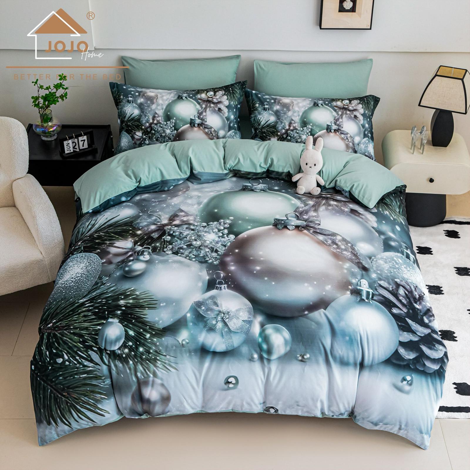 Lenjerie pat dublu, 6 PIESE, 5D, Bumbac Finet, Globuri, Multicolor, J1251