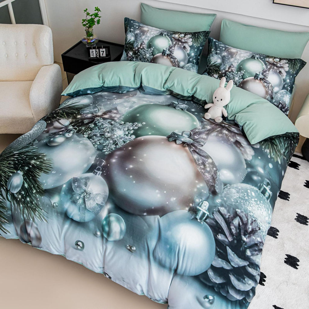 Lenjerie pat dublu, 6 PIESE, 5D, Bumbac Finet, Globuri, Multicolor, J1251