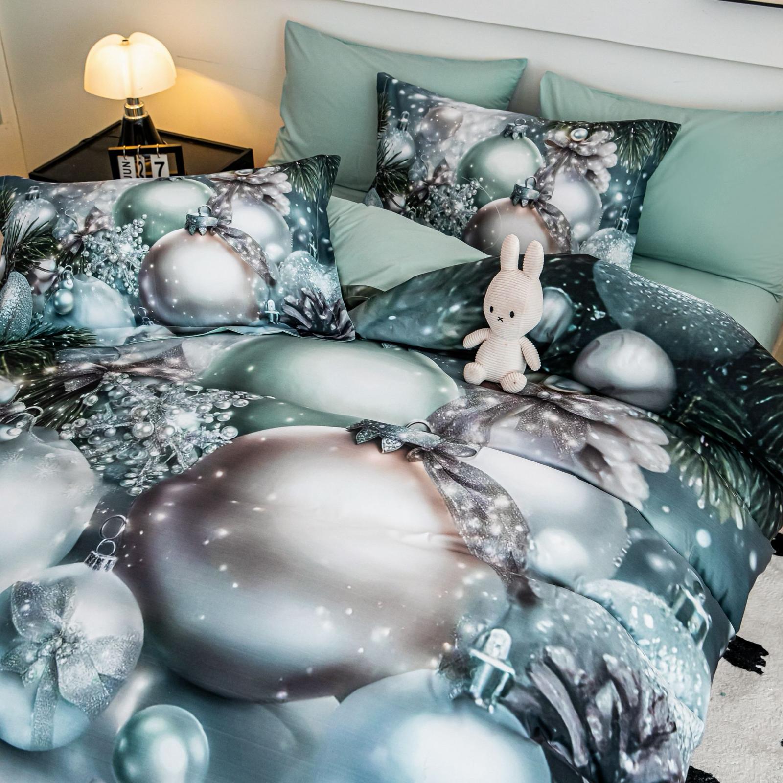 Lenjerie pat dublu, 6 PIESE, 5D, Bumbac Finet, Globuri, Multicolor, J1251