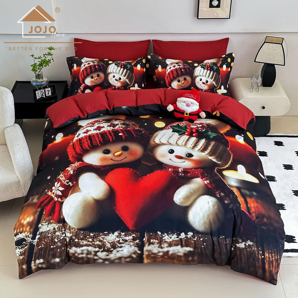 Lenjerie pat dublu, 6 PIESE, 5D, Bumbac Finet, Oamenii De Zapada, Rosu, J1252