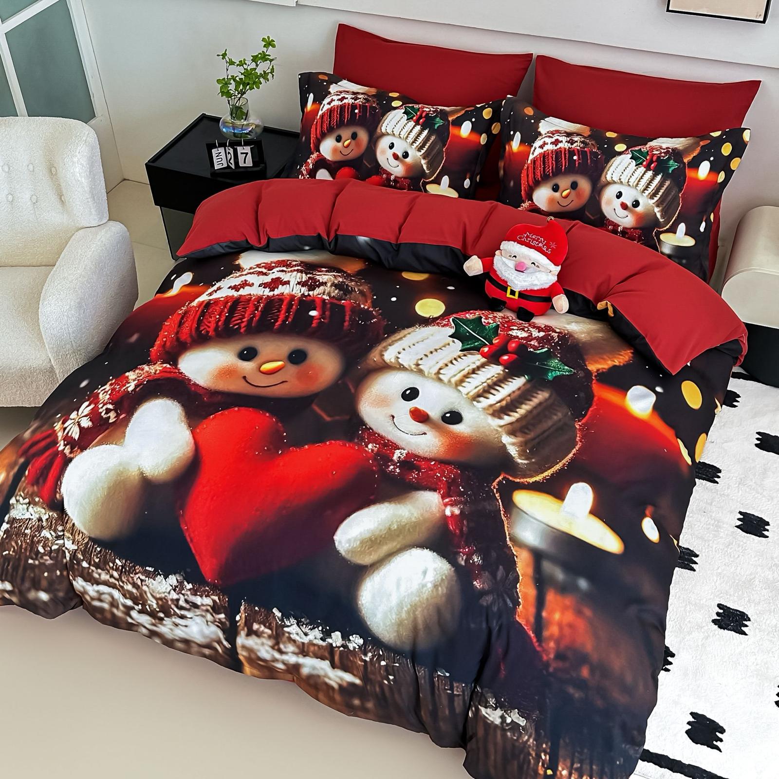 Lenjerie pat dublu, 6 PIESE, 5D, Bumbac Finet, Oamenii De Zapada, Rosu, J1252