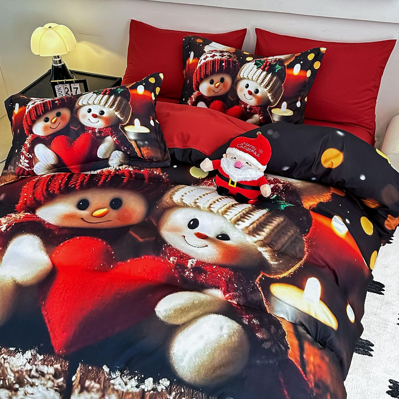 Lenjerie pat dublu, 6 PIESE, 5D, Bumbac Finet, Oamenii De Zapada, Rosu, J1252