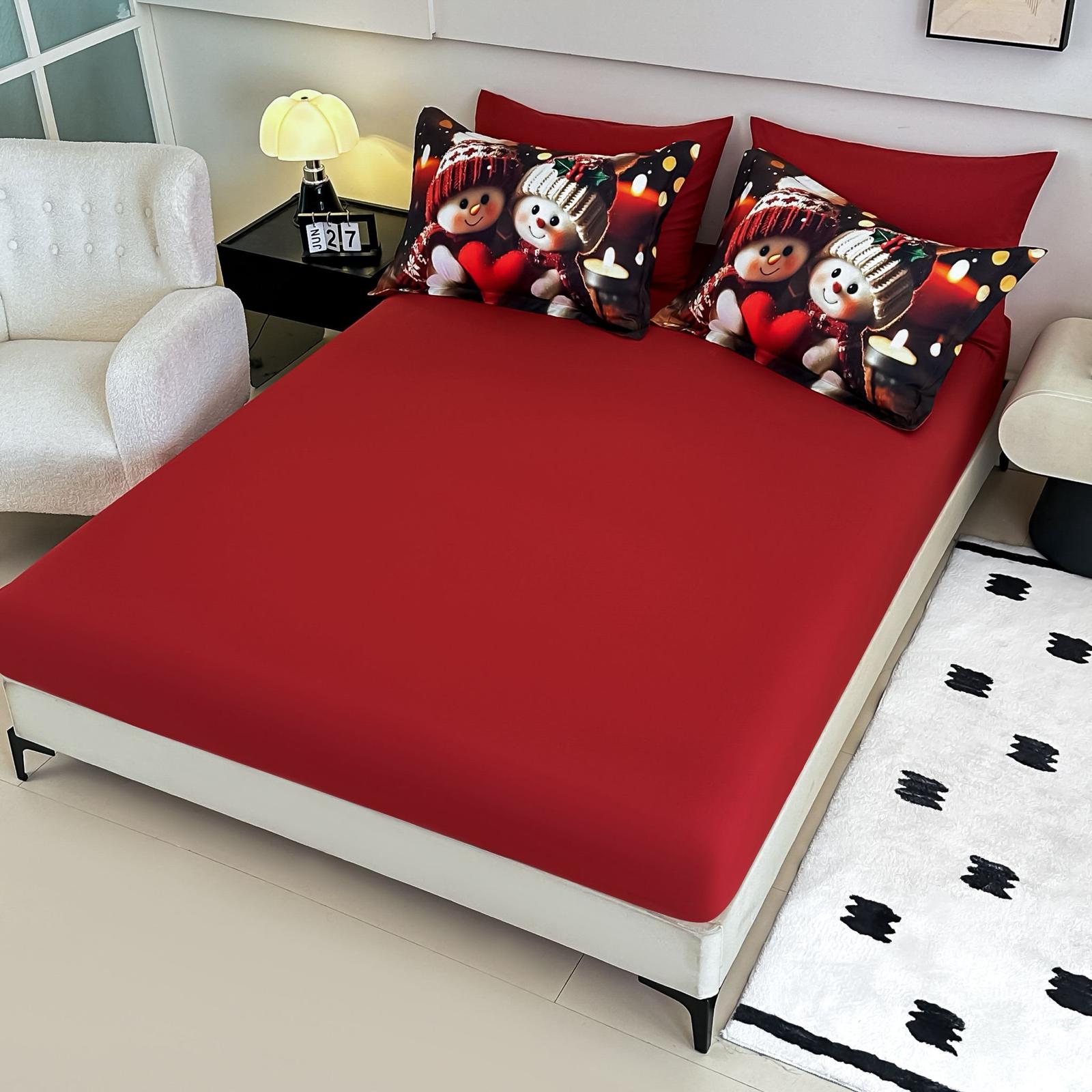 Lenjerie pat dublu, 6 PIESE, 5D, Bumbac Finet, Oamenii De Zapada, Rosu, J1252