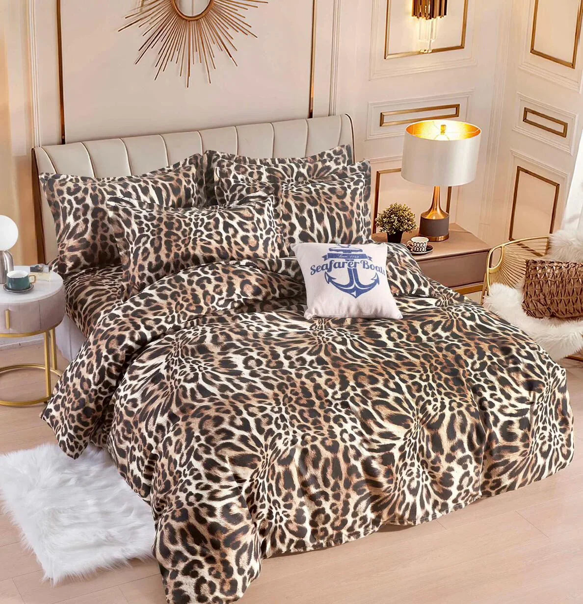 Pachet Promotional, Lenjerie pat dublu, 6 PIESE, Bumbac Finet, Animal Print, Maro, J1210