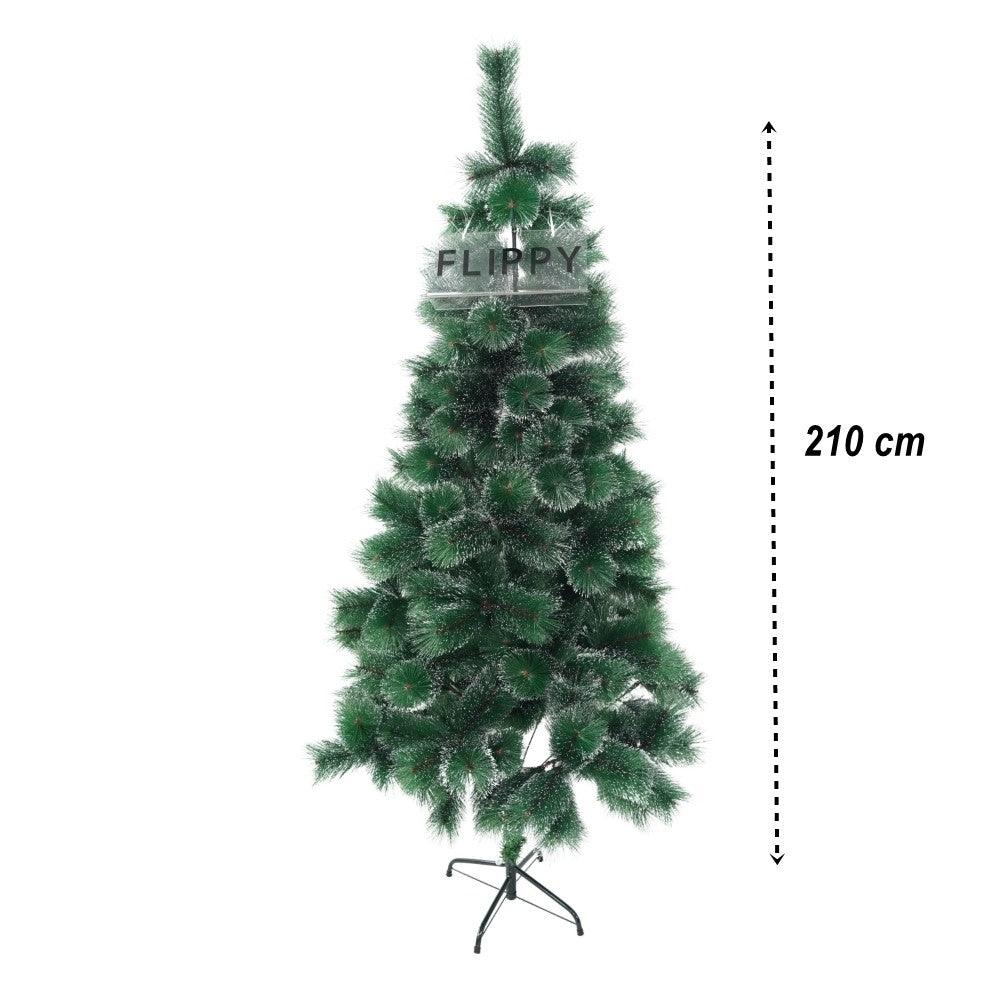Brad artificial de Craciun tip pin nins, pentru interior/exterior, inaltime 210 cm, Flippy, verde, suport metalic inclus