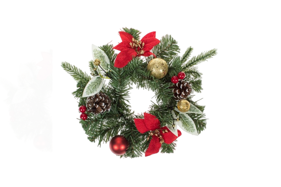 Coroniță de Crăciun cu Poinsettia, Globuri și Conuri de Brad – Decor Festiv