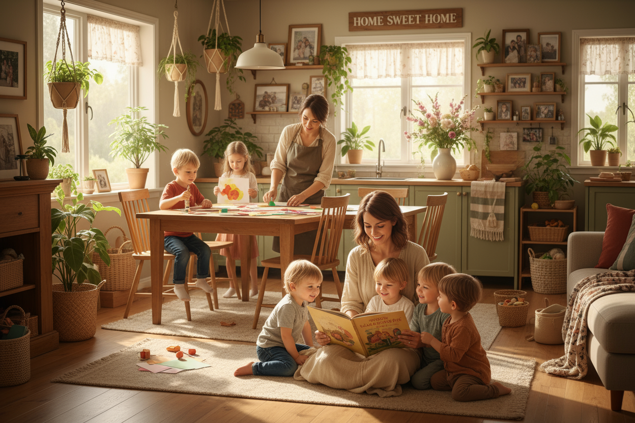 make a image with housewifes being good with house and kinds 